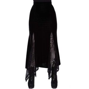 Killstar Skirt Long Maxi Black Velour Velvet Lace Womens Medium